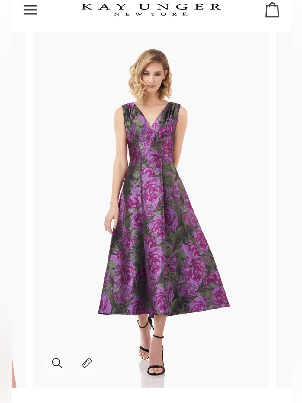 Kay Unger Purple Floral V-Neck Fit & Flare Lena Dress